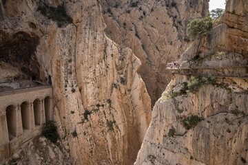 Fototapeta premium Caminito del Ray on sunny day, with old train bridge