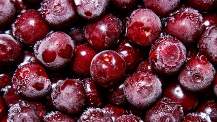 Cherries covered with frost. Fresh frozen berries.