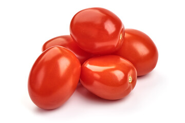 Fresh tomatoes, close-up, isolated on white background