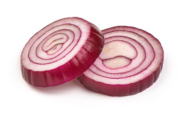 Sliced red onion, isolated on white background