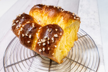 Brioche with butter and golden and crispy sugar just out of the oven