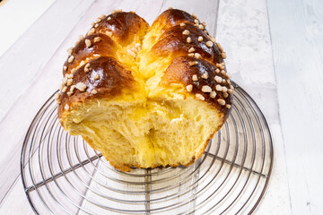 Brioche with butter and golden and crispy sugar just out of the oven