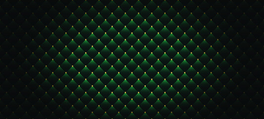 Luxury green background with golden beads. 3D vector illustration. Upholstery background.