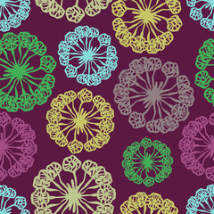 Vector seamless colorful pattern of ornamental abstract floral shapes