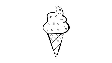 ice cream of an unusual shape in a waffle glass on a white background, illustration. milk dessert. on creamy berry balls, sweet sugar sprinkles. drawing in the style of a pencil sketch