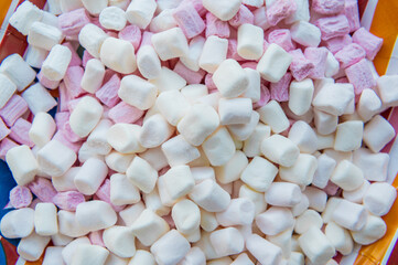 Sweet candy Marshmallow on plate to use as texture or background.