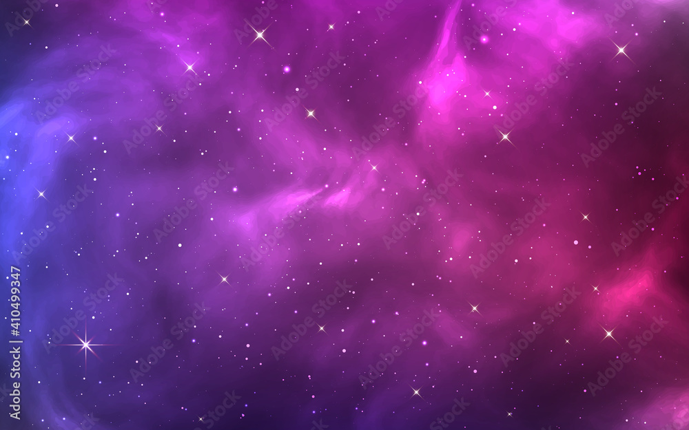 Wall mural space background. bright purple cosmos. magic stardust and shining stars. colorful nebula and milky 