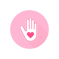 Human Palm with Heart icon, Flat Design Vector isolated Illustration. Charity and Donation concept