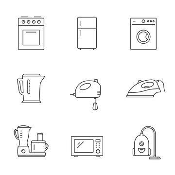 Appliances icons set, Vector isolated simple line illustration