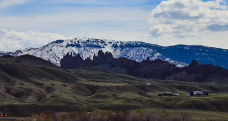 Mountain landscape, snow in the mountains in spring in Montana