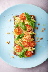 Sliced avocado on rye