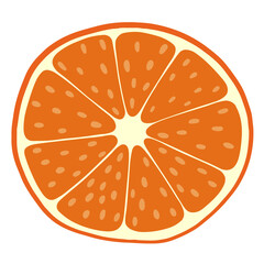 Sliced orange, slices. Bright fresh orange. Isolated element, object on a white background. Ripe healthy tropical fruit. Drawn by hands. Healthy natural food, vitamins. Organic, eco.