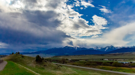 Mountain landscape, snow in the mountains in spring in Montana, USA