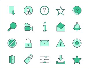 Set of Interface Related Vector Line Icons. Contains such Icons as User, Search, Info, Star, Bell, Door, Settings, Lock, Alert, Gear and more. Editable Stroke. 32x32 Pixel Perfect