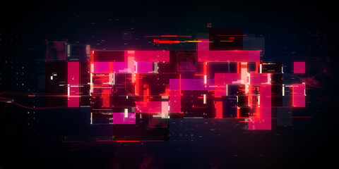 3d rendering abstract background with geometrick forms. Glowing neon light. 