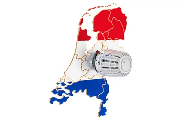 Fotobehang Saving heating consumption in the Netherlands, 3D rendering © alexlmx