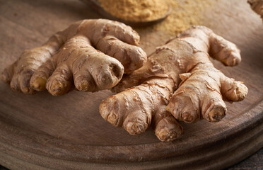 Ginger root on a table