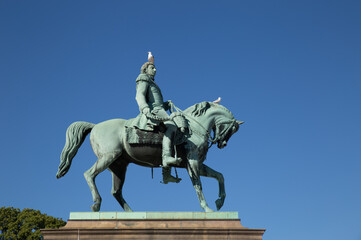 Equesterian Statue of Norway King Karl Johans with pigeons
