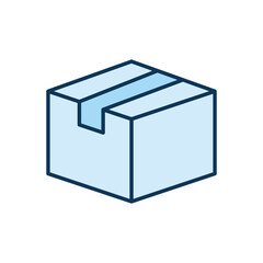 closed light blue packaging box over a white background