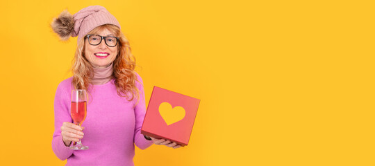 adult woman with cup and valentine gift box