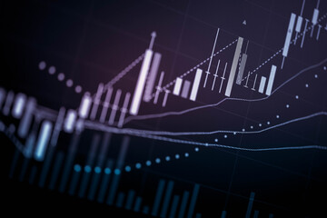 Obraz premium Stock market data on digital LED display. Fundamental and technical analysis with candle stick graph chart of stock market trading to represent about Bullish and Bearish point.