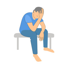 man holding his head. the person sits and thinks. sadness, feeling unwell. psychology.