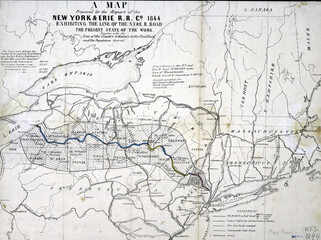 Map prepared for the report of the New York & Erie R.R. Co., 1844 - obrazy, fototapety, plakaty