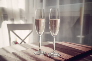 two glasses of French champagne, on the table