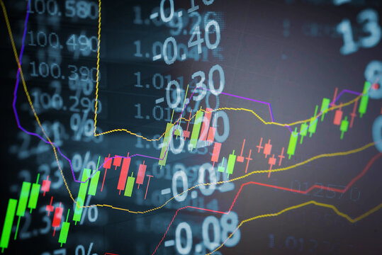 Forex market background, trading on the currency market Forex. Currency exchange rate for world currency: US Dollar, Euro, Frank, Yen. Financial, money, global finance, stock market background.