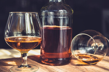 vintage cognac on the table with glasses