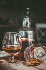 vintage cognac on the table with glasses