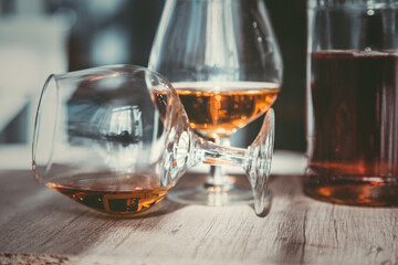 vintage cognac on the table with glasses