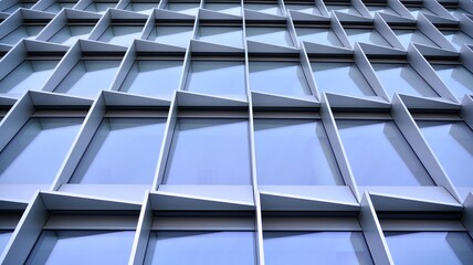 Glass facade of the buildings with a blue sky. Skyscrapers in the business city center.. Background of modern glass buildings. 