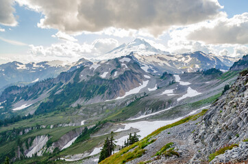 Majestic mountains in Bagley Lake Park, Mount Baker, Washington, USA.