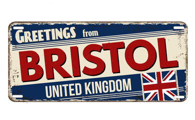 Greetings from Bristol vintage rusty metal plate