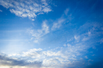 Blue sky and clouds at sunset. Background sky. Nature