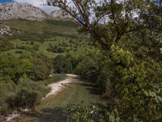 Fototapeta na wymiar The Cares river near Mier village in Picos de Europa National Park in Asturias, Spain.