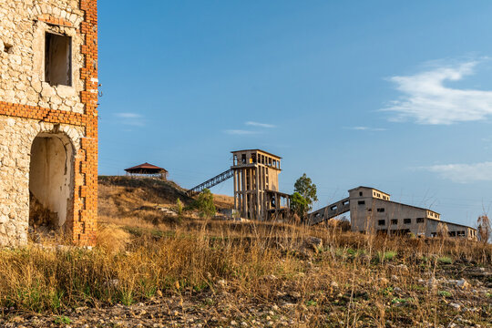 Abandoned sulphur mining complex Trabia Tallarita in Riesi, Sicily, Italy