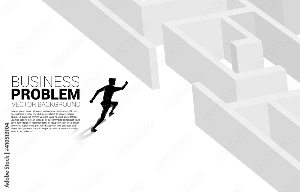 Aufkleber Silhouette of businessman running to enter to maze. Business concept for problem solving and solution strategy