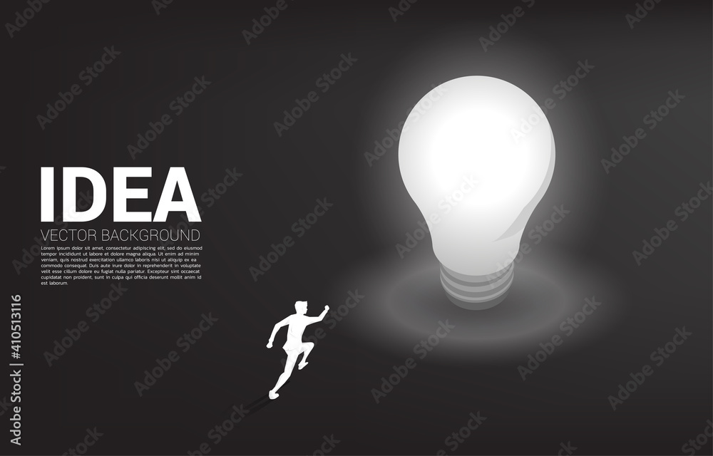 Poster silhouette of businessman running with light bulb . business concept of creative idea and solution.