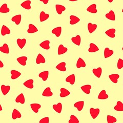 Simple hearts seamless pattern,endless chaotic texture made of tiny heart silhouettes.Valentines,mothers day background.Great for Easter,wedding,scrapbook,gift wrapping paper,textiles.Red on Ivory.