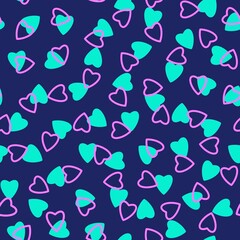 Simple hearts seamless pattern,endless chaotic texture made of tiny heart silhouettes.Valentines,mothers day background.Great for Easter,wedding,scrapbook,gift wrapping paper,textiles.Azure,lilac,blue