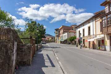 Cabrales, Spain - September 2, 2020: Street view in the centre of Las Arenas.