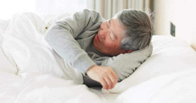 asian senior man sleep well