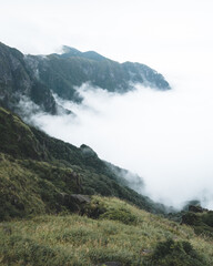 Mountain ridge covered in fog on top of Wugong Mountain in Jiangxi, China