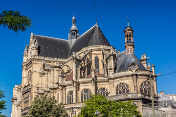 Fototapeta premium Sixteenth century St. Eustace Church (Leglise Saint-Eustache). Gothic St. Eustache Church is one of the largest churches in Paris. Les Halles, Paris, France.