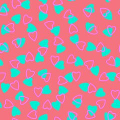 Simple hearts seamless pattern,endless chaotic texture made of tiny heart silhouettes.Valentines,mothers day background.Great for Easter,wedding,scrapbook,gift wrapping paper,textiles.Azure on pink