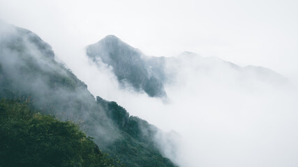 Mountain ridge covered in fog on top of Wugong Mountain in Jiangxi, China