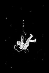 Lonely astronaut. Cosmonaut isolated silhouette. Falling man in space - 410514193