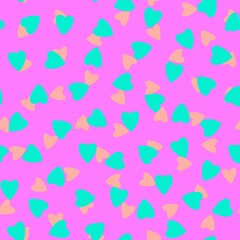 Simple hearts seamless pattern,endless chaotic texture made of tiny heart silhouettes.Valentines,mothers day background.Great for Easter,wedding,scrapbook,gift wrapping paper,textiles.Peach,azure,pink